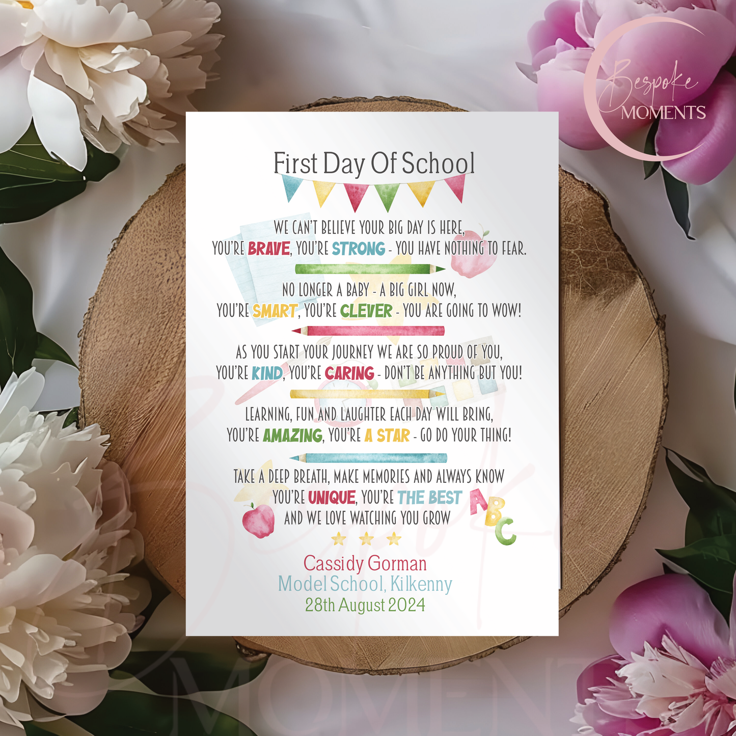 My First Day of School: A Personalised Card