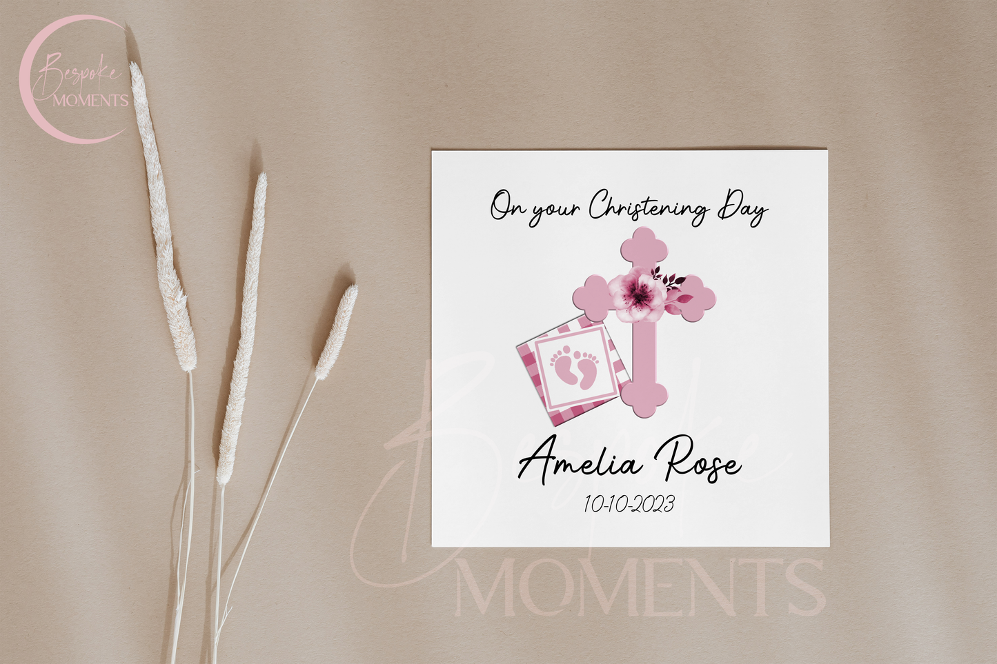 Pink Blessings: A Personalised Christening Card