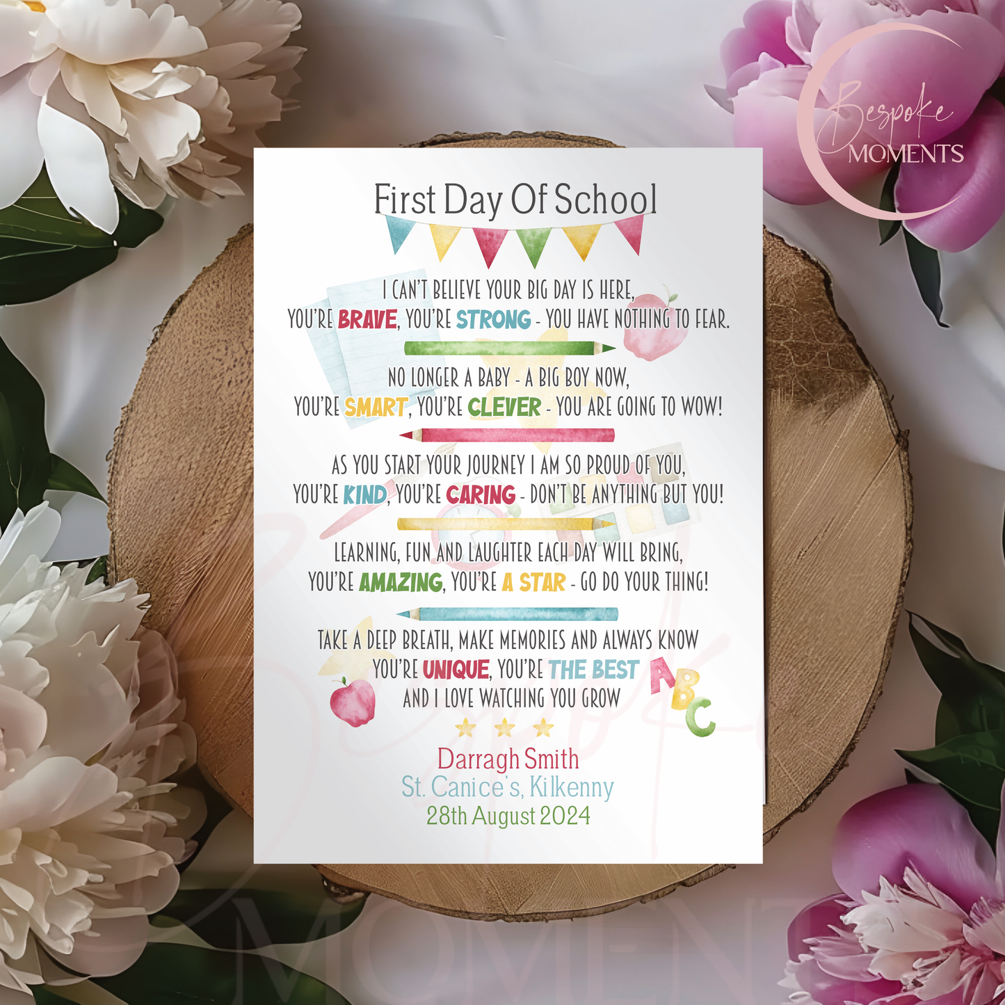 My First Day of School: A Personalised Card