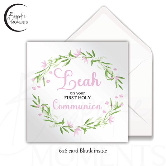 Floral Serenity: A Personalised First Holy Communion Card