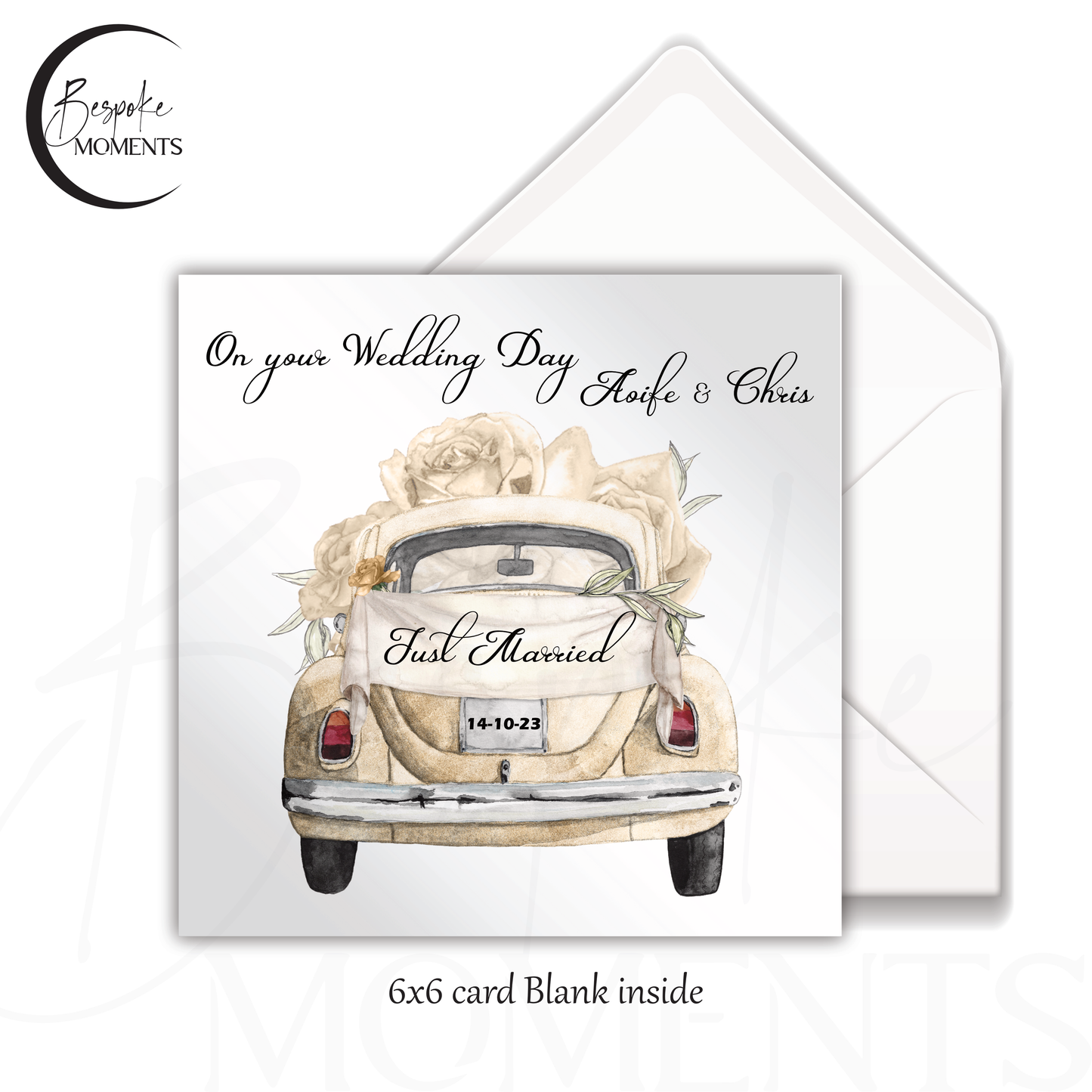 Your Journey Together: A Personalised Cream Bridal Car Wedding Card